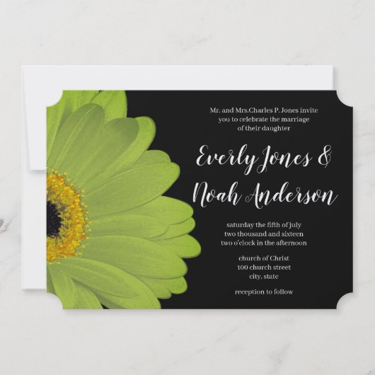 Elegante groene en zwarte Gerber-Margriet-Bruiloft Kaart (Voorkant)