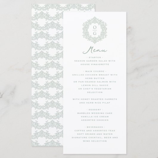 Elegante Groene Erfstuk Trouwreceptie Menu (Voorkant / Achterkant)