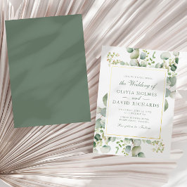 Elegante Groene Eucalyptus Botanische Trouw Goud Folie Uitnodiging