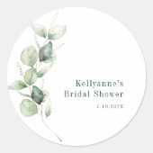 Elegante groene eucalyptus bruidsmeisjesdankjewel ronde sticker (Voorkant)