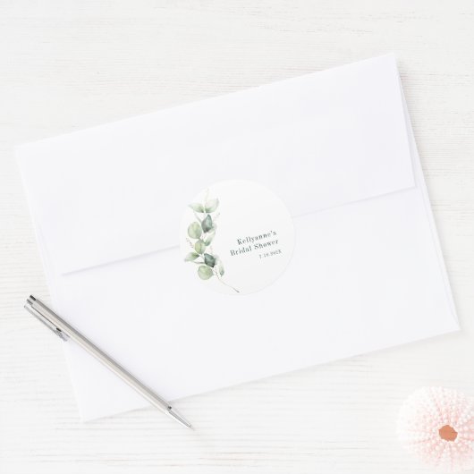 Elegante groene eucalyptus bruidsmeisjesdankjewel ronde sticker (Envelop)