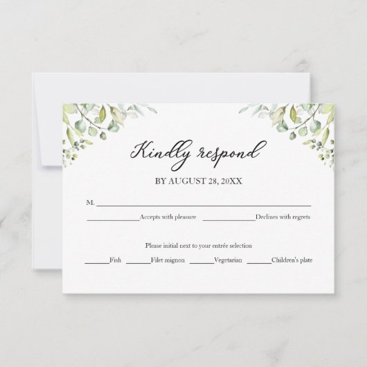 Elegante groene eucalyptus bruiloft RSVP kaart (Voorkant)