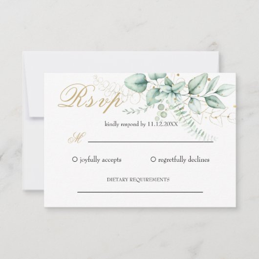 Elegante groene eucalyptus bruiloft RSVP kaartje (Voorkant)