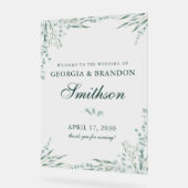 Elegante groene eucalyptus bruiloft welkom acryl bord (Hoek)