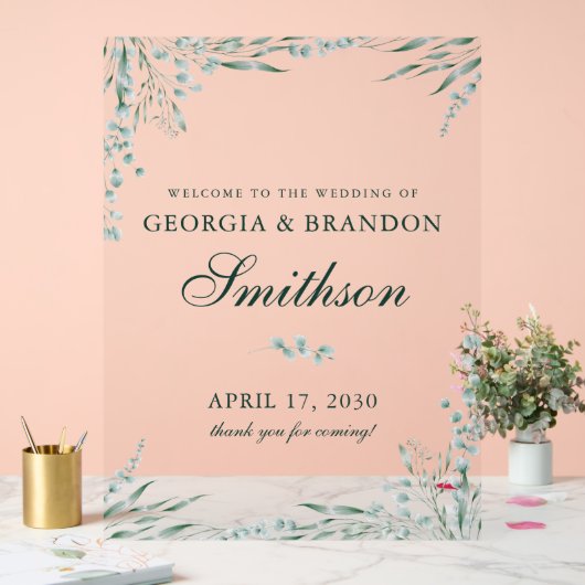 Elegante groene eucalyptus bruiloft welkom acryl bord (Huwelijk)