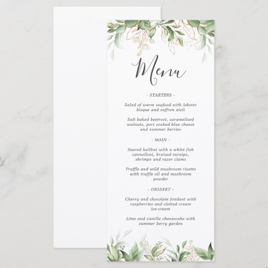 Elegante groene eucalyptus bruiloftsmenu menu (Voorkant / Achterkant)