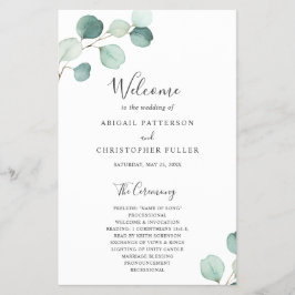 Elegante groene eucalyptus budget trouwprogramma flyer