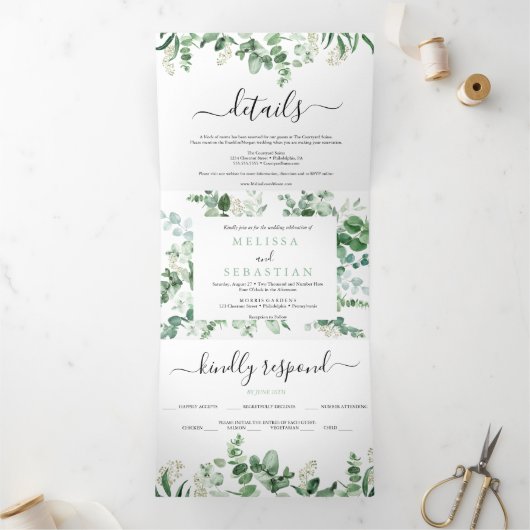 Elegante groene eucalyptus drieluik bruiloft uitno (Binnen)