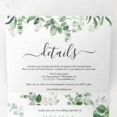 Elegante groene eucalyptus drieluik bruiloft uitno uitnodiging (Binnenzijde eerst)