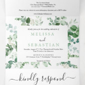 Elegante groene eucalyptus drieluik bruiloft uitno uitnodiging (Binnenkant midden)