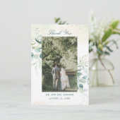 Elegante groene eucalyptus foto bruiloft bedankkaart (Staand voorkant)