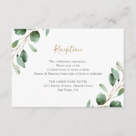 Elegante groene eucalyptus huwelijksreceptie informatiekaartje
