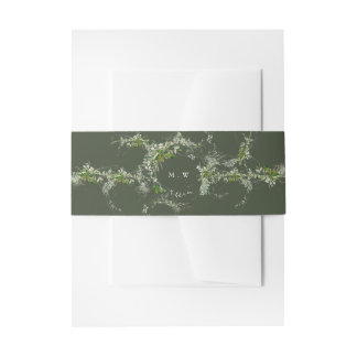 Elegante Groene Eucalyptus Krans Monogram Huwelijk Uitnodigingen Wikkel