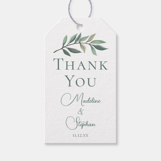 Elegante groene Eucalyptus Leaf bruiloft Cadeaulabel (Voorkant)