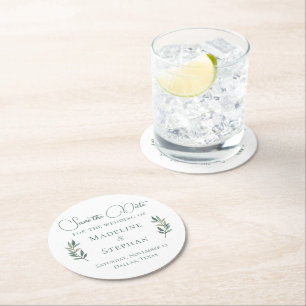 Elegante groene Eucalyptus Leaf Modern Save the Da Ronde Kartonnen Onderzetter