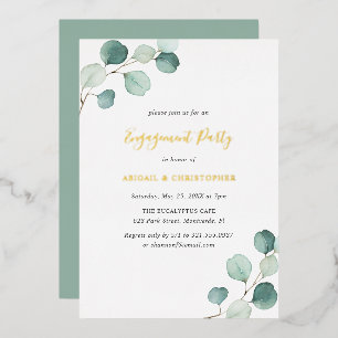 Elegante groene eucalyptus verlovingsfeest Goud Folie Uitnodiging