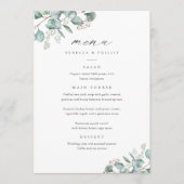 Elegante groene eucalyptus waterverf bruiloft menu (Voorkant)