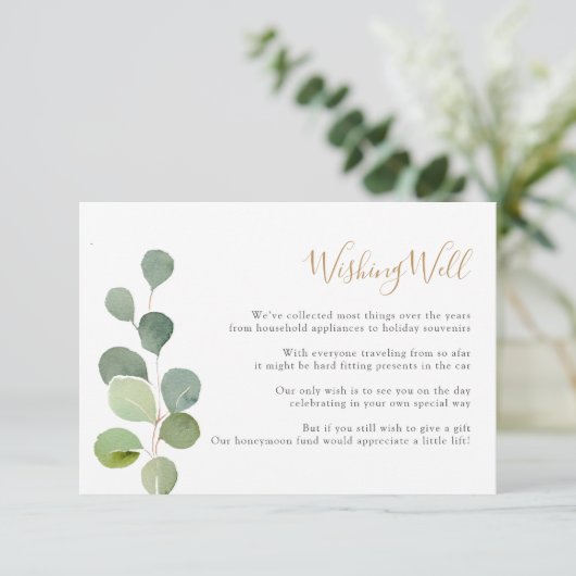 Elegante groene eucalyptuswensput informatiekaartje (Staand voorkant)