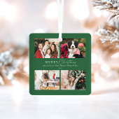 Elegante Groene Familie 4 Foto Collage Kerstmis Metalen Ornament