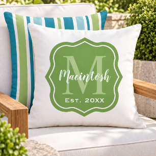 Elegante Groene Familie Monogram Initiaal Buitenkussen