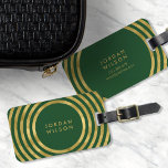 Elegante Groene & Faux Gouden Cirkels Geometrische Bagagelabel<br><div class="desc">Reis in stijl met dit elegante bagagelabel met een modern faux gold geometrisch cirkellijnpatroon tegen een groene achtergrond. Personaliseer dit label met uw informatie en voor meer mogelijkheden, zoals om het lettertype en de grootte ervan te wijzigen, klik op de knop "Aanpassen". *Het Zazzle-watermerk dat in het zoomvoorbeeld wordt weergegeven,...</div>