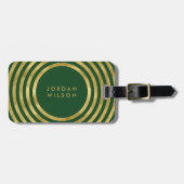 Elegante Groene & Faux Gouden Cirkels Geometrische Bagagelabel (Voorkant horizontaal)