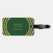 Elegante Groene & Faux Gouden Cirkels Geometrische Bagagelabel (Achterkant horizontaal)