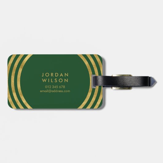 Elegante Groene & Faux Gouden Cirkels Geometrische Bagagelabel (Achterkant horizontaal)