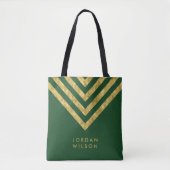 Elegante groene faux gouden naam Chevron patroon Tote Bag (Voorkant)