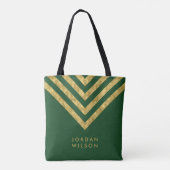 Elegante groene faux gouden naam Chevron patroon Tote Bag (Achterkant)