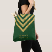 Elegante groene faux gouden naam Chevron patroon Tote Bag (Dichtbij)