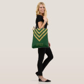 Elegante groene faux gouden naam Chevron patroon Tote Bag (Op model)