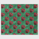 Elegante groene florale metallic streep cadeaupapier (Vlak)