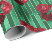Elegante groene florale metallic streep cadeaupapier (Rol Hoek)
