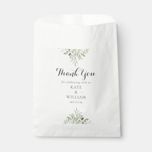 Elegante groene foliage script trouwcadeautas bedankzakje (Voorkant)
