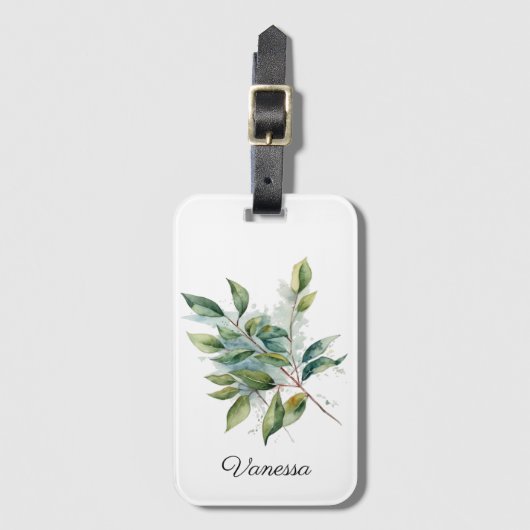 Elegante Groene Foliage Waterverf, custom Bagagelabel (Voorkant (verticaal))