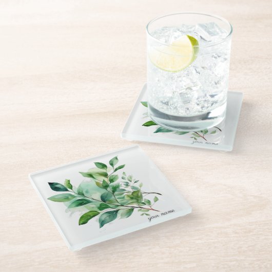 Elegante Groene Foliage Waterverf, custom Glazen Onderzetter (Schuin)
