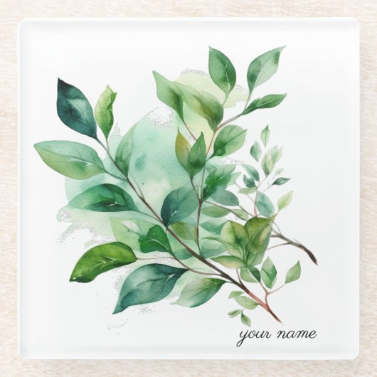 Elegante Groene Foliage Waterverf, custom Glazen Onderzetter (Voorkant)