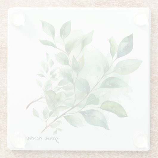 Elegante Groene Foliage Waterverf, custom Glazen Onderzetter (Achterkant)