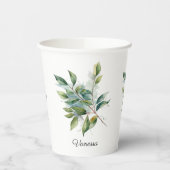 Elegante Groene Foliage Waterverf, custom Papieren Bekers (Links)