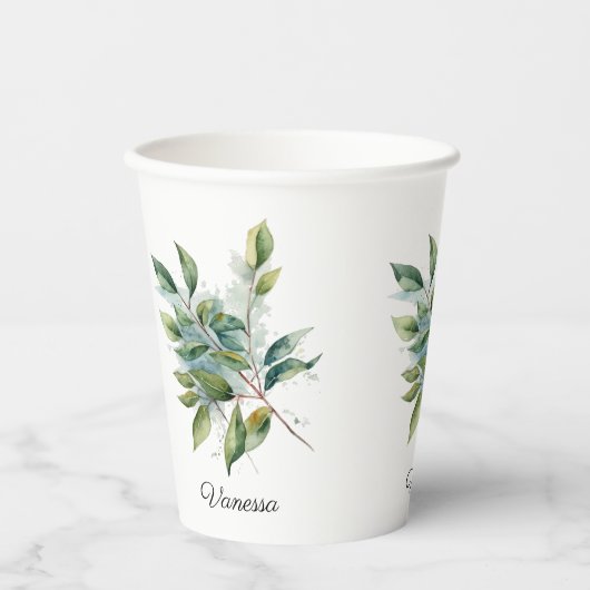 Elegante Groene Foliage Waterverf, custom Papieren Bekers (Voorkant)