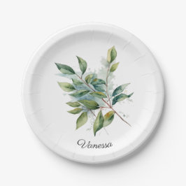Elegante Groene Foliage Waterverf, custom Papieren Bordje