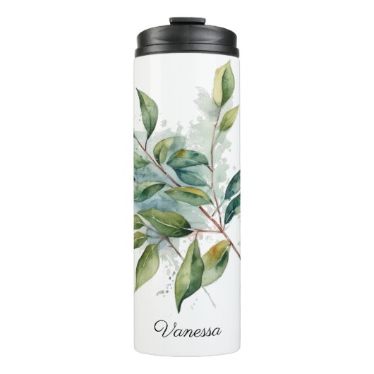 Elegante Groene Foliage Waterverf, custom Thermosbeker (Voorkant)