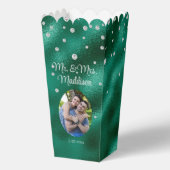 Elegante Groene Folie & Diamant Bruiloft Popcorn Bedankdoosjes (Voorkant)