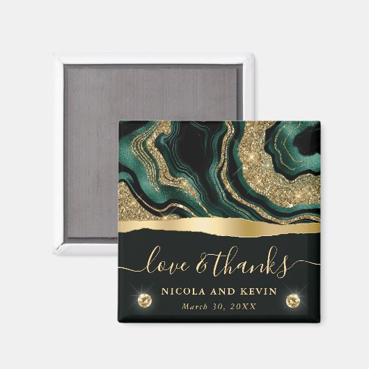 Elegante Groene Folie en Gouden Glitter Agaat Brui Magneet (Voorkant / Achterkant)