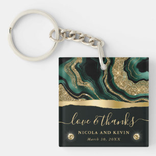 Elegante groene folie en gouden glitters agaat bru sleutelhanger