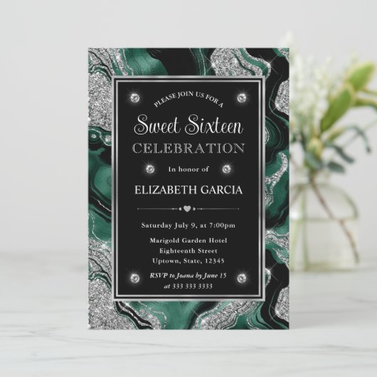 Elegante groene Folie & Silver Glitter Agaat Sweet Kaart (Staand voorkant)