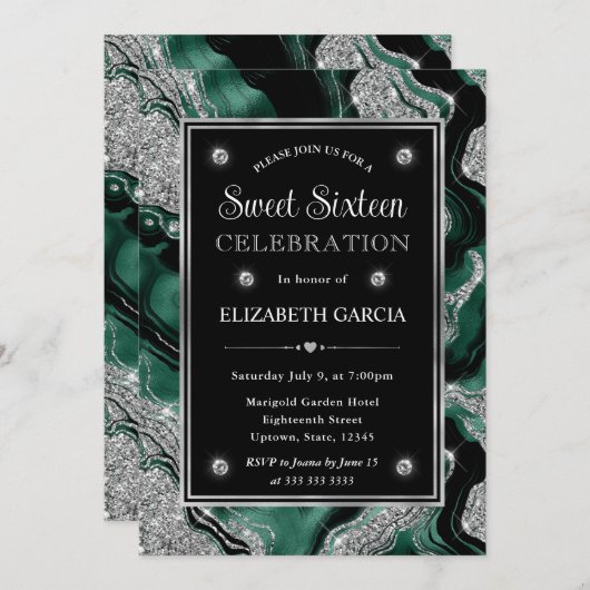 Elegante groene Folie & Silver Glitter Agaat Sweet Kaart (Voorkant / Achterkant)