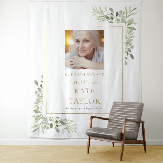 Elegante groene foto begrafenisdienst wandkleed (In situ)
