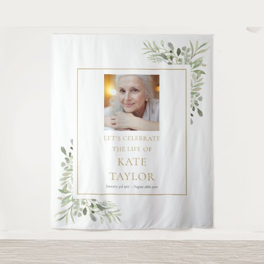 Elegante groene foto begrafenisdienst wandkleed (Voorkant)